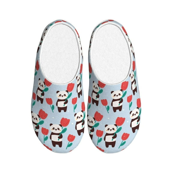 Yiaed Panda And Rose Print Slippers Fuzzy Warm Cozy Slippers Non Slip House Slippers For Indoor Outdoor Slippers House Slippers-8