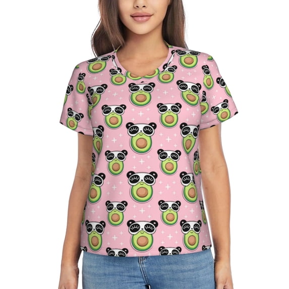 Yiaed Panda Avocado Print Women's T Shirt V-Neck Short Sleeve Shirt Casual Breathable Tee Summer Tops-Large