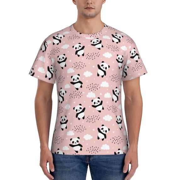 Yiaed Panda Flying in the Sky (2) Print Mens Short Sleeve Tight Fit T-Shirt, Crewneck Casual Tee-XX-Large