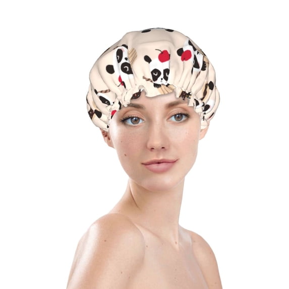 Yiaed Panda Ice Creams Donuts Print Reusable Shower Cap & Bath Cap & Lined, Oversized Waterproof Shower Caps Designed for all Hair Lengths
