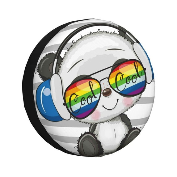 Yiaed Panda with Sun glasses Print Tire Wheel Cover, Waterproof Spare Tire Cover Fit for Jeep, Truck,Trailer, RV, SUV, Camper and Most Vehicle-15 inch