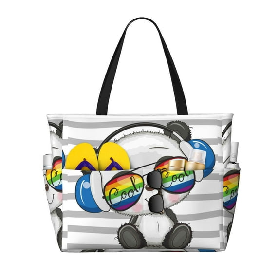 Yiaed Panda with Sun glasses Print Large Capacity Beach Travel Bag - Waterproof Zipper Vacation Tote for Sandproof Storage, and Camping