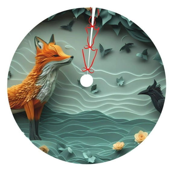 Yiaed Paper Fox Crow Fantasy Print Christmas Tree Skirt , Tree SkirtsTree Mat for Christmas Winter Holiday Indoor Decorations-48"