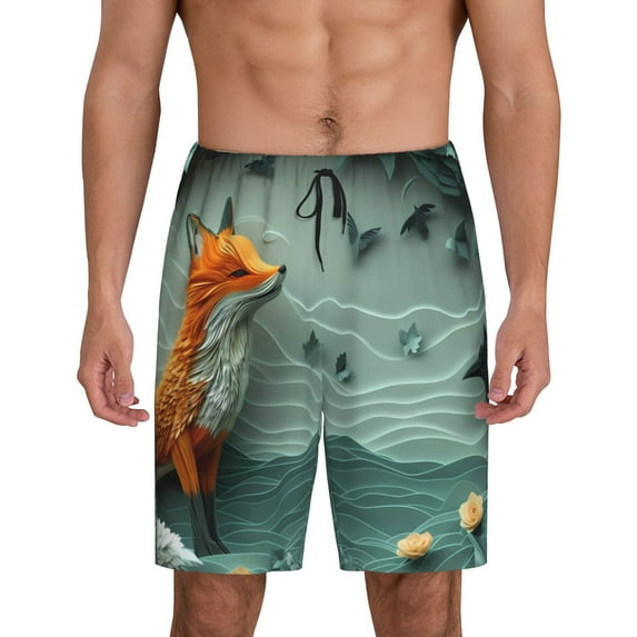 Yiaed Paper Fox Crow Fantasy for Men's Soft Sleep Pajama Short Lounging Pajama Shorts-XX-Large