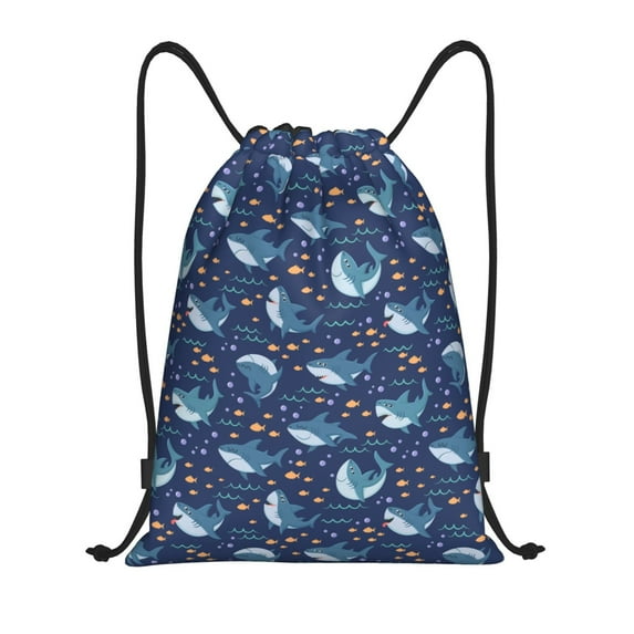 Yiaed Party Shark Cut Print Drawstring Bags Drawstring Backpack Bulk String Back Pack Gym Sport Bag-Medium