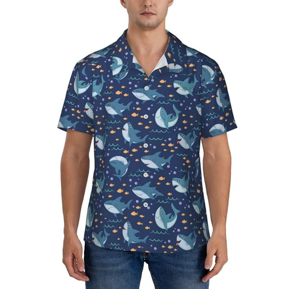 Yiaed Party Shark Cut Print Hawaiian Shirt for Men Short Sleeve Button Down Shirts Beach Shirts for Men-3X-Large