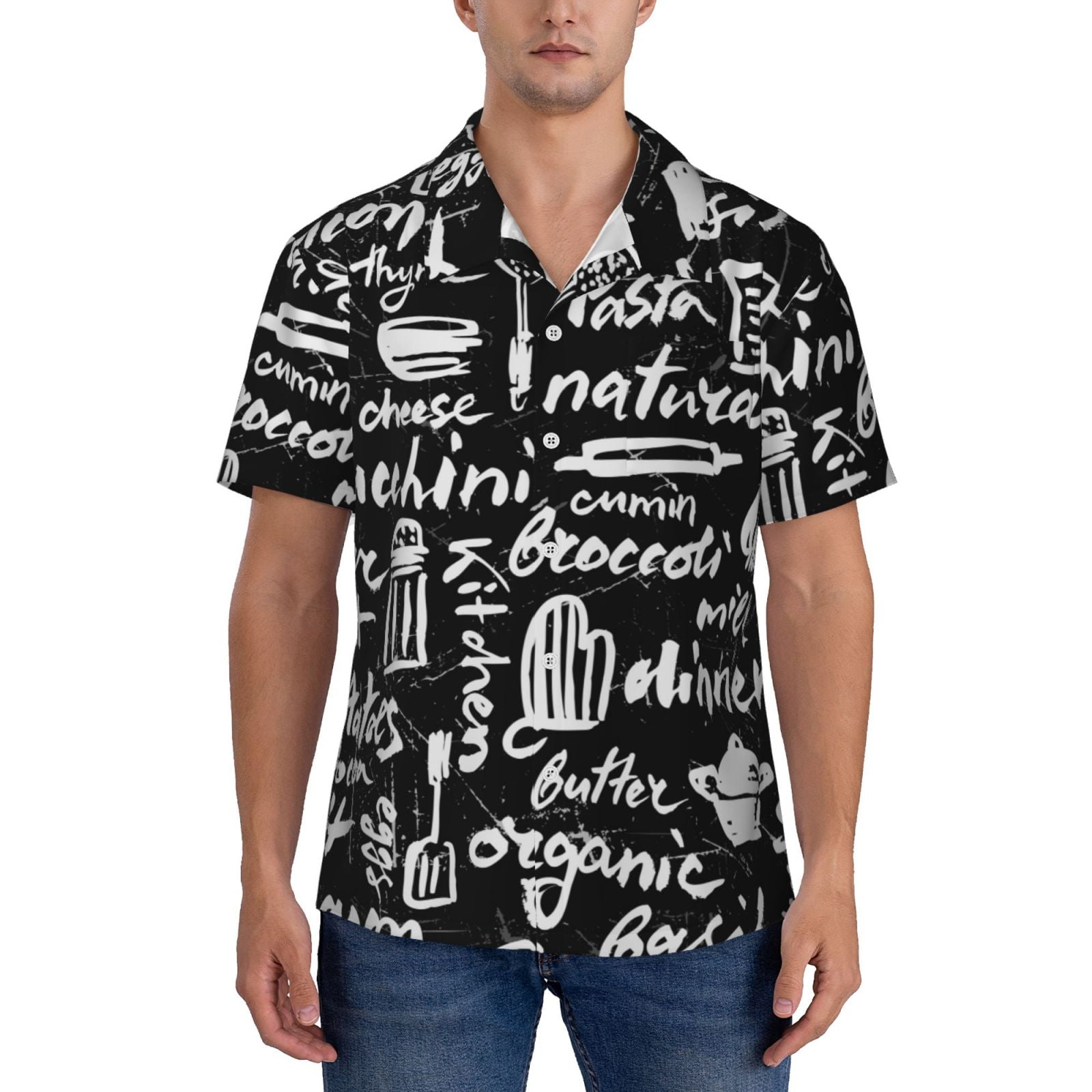 Yiaed Pasta Bacon Print Hawaiian Shirt for Men Short Sleeve Button Down Shirts Beach Shirts for Men Large Walmart