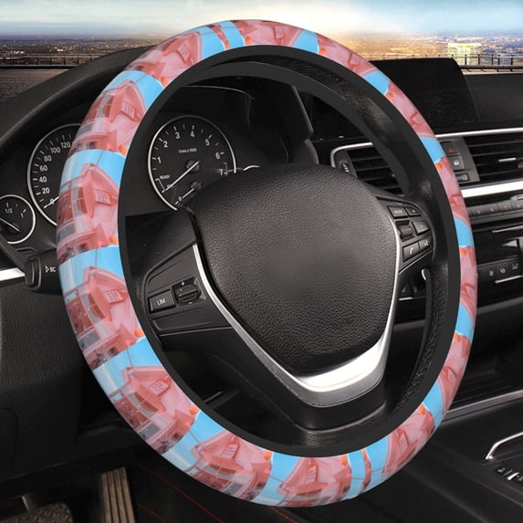 Yiaed Pastel Pink Beach Cafe Steering Wheel Cover,Universal 15 Inch Anti Slip Steering Wheel Protector Car Accessories Interior for Auto Truck SUV