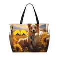 thumbnail image 1 of Yiaed Pastoral Sunflower Corgi Print Large Capacity Beach Travel Bag - Waterproof Zipper Vacation Tote for Sandproof Storage, and Camping, 1 of 5