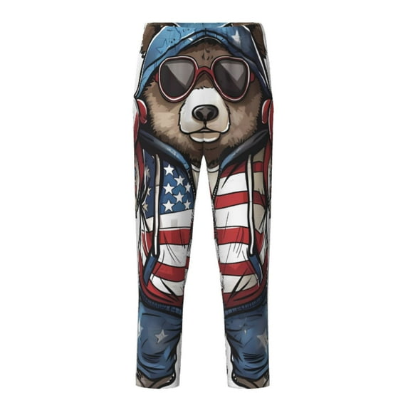 Yiaed Patriotic Boxing Bear Art Print Teenagers' Lounge Pants, Loose PJ Bottoms, Long Pajama Pants for Men-Large