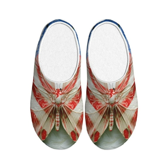 Yiaed Patriotic Butterfly Floral Print Slippers Fuzzy Warm Cozy Slippers Non Slip House Slippers For Indoor Outdoor Slippers House Slippers-35/36