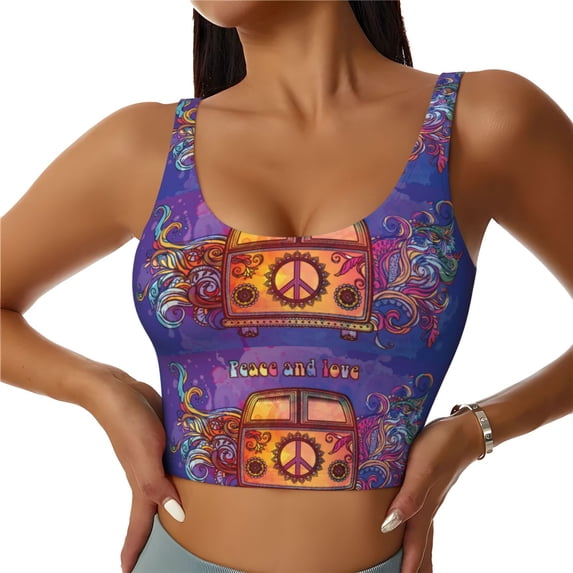 Yiaed Peace And Love Print Ladies Waistcoat Women Sports Vest Vest Sports Women Sports Top Yoga Vest for women-Small