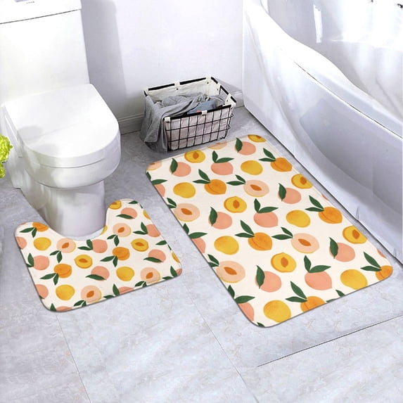 Yiaed Peach1 Print Bathroom Mat Set 2 Pieces Mat Anti-Skid Pad Ultra Soft and Absorbent Bathroom Bath Mat Contour Bath Rugs for Toilet Base
