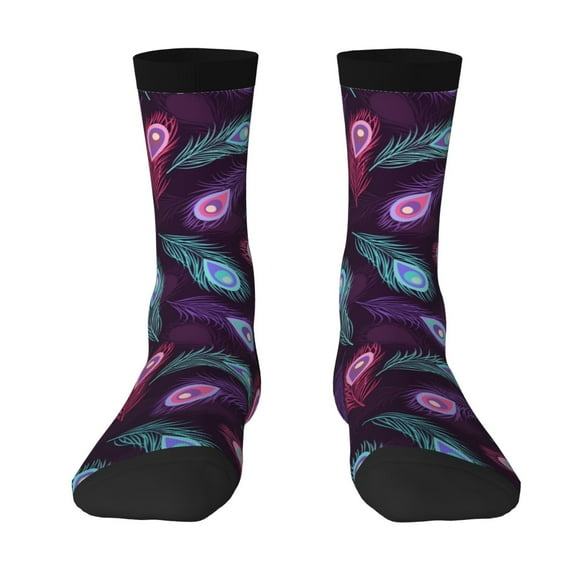 Yiaed Peacock Feathers3 Print Great elasticity Crew Socks Sports socks for Men and Women