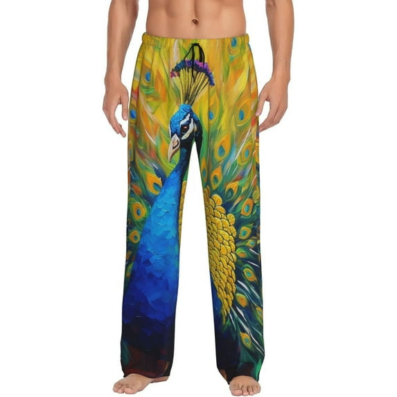 Yiaed Peacocks Print Men's Lounge Pants, Loose PJ Bottoms, Long Pajama Pants for Men-Medium