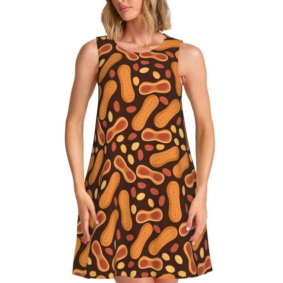 Yiaed Peanuts2 Print Women's Sleeveless Dress, Loose Fit Summer Dress, Casual Sleeveless Dress for Women