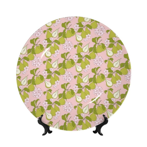 Yiaed Pears And Flower Print Bone China Decorative Plate Ceramic Dinner Plates Art Crafts with Display Stand-6in