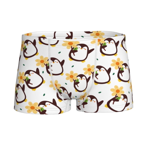 Yiaed Penguin With Flowers Print Boys' Boxer Briefs Cotton Casual Stretch Comfort Boys Boxers - Kids Boxer Briefs Underwear for Boys (6-18)-Small