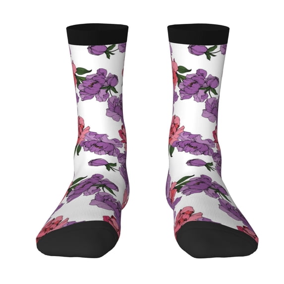 Yiaed Peonies Print Great elasticity Crew Socks Sports socks for Men and Women