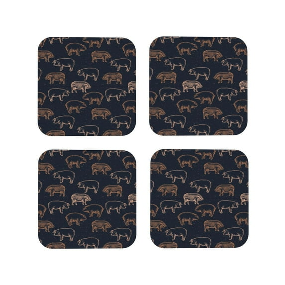 Yiaed Pig Farm Print Leather Coasters for Drinks - Cup Coasters Coffee Table Kitchen Table Bar, Home & Office Gifts Handmade Drink Coasters-Square