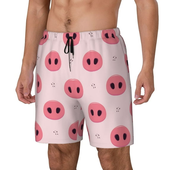 Yiaed Pig Noses Print Mens Swim Trunks Bathing Suit Compression Liner Beach Swim Shorts Swimwear Quick Dry Zipper Pocket No-Chafing Board Short-Large