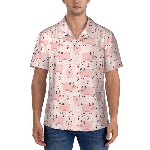 Yiaed Pig Print Hawaiian Shirt for Men Short Sleeve Button Down Shirts Beach Shirts for Men-Large