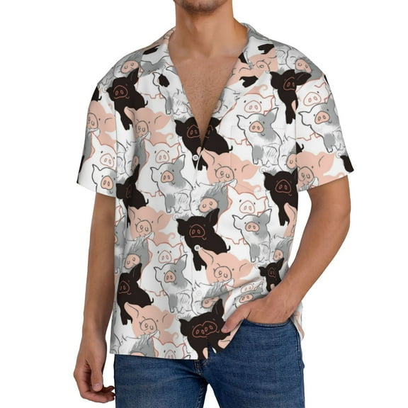 Yiaed Pigs Print Mens Casual Wrinkle Free Shirts Short Sleeve Button Down Summer Stretch Dress Shirt-Medium