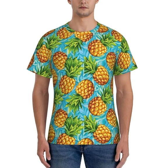 Yiaed Pineapple Print Mens Short Sleeve Tight Fit T-Shirt, Crewneck Casual Tee-Large