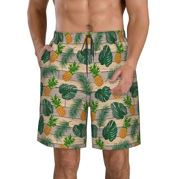Yiaed Pineapples Palm Leaves Print Men's Swim Trunks with Lining Quick Dry Sports Shorts Beach Shorts Boardshorts-XX-Large