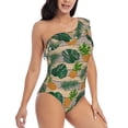 thumbnail image 1 of Yiaed Pineapples Palm Leaves Print Women One Piece Swimsuits Tummy Control One Shoulder Bathing Suits Pattern Ruffle Swimwear-XX-Large, 1 of 8