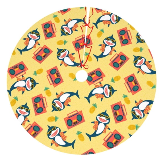 Yiaed Pineapples Sharks In Hawaiian Print Christmas Tree Skirt , Tree SkirtsTree Mat for Christmas Winter Holiday Indoor Decorations-30"