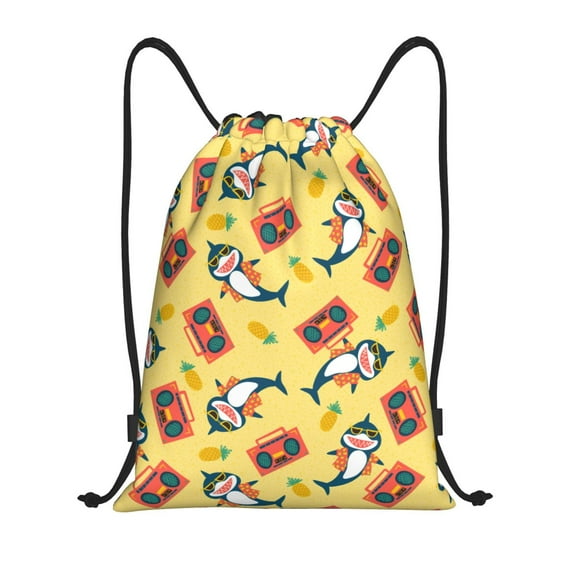 Yiaed Pineapples Sharks In Hawaiian Print Drawstring Bags Drawstring Backpack Bulk String Back Pack Gym Sport Bag-Small