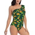 thumbnail image 1 of Yiaed Pineapples with Palm Leaves Print Women One Piece Swimsuits Tummy Control One Shoulder Bathing Suits Pattern Ruffle Swimwear-Medium, 1 of 8