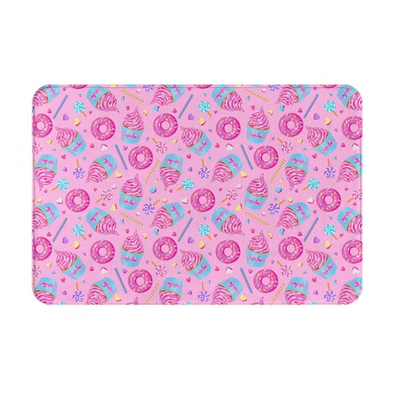 Yiaed Pink Donuts Print Flannel Doormat Mat Outdoor Indoor Door Mats, Non Slip Durable Entrance Rugs for Outside Entry, Porch, Resist Dirt, 16"x24"