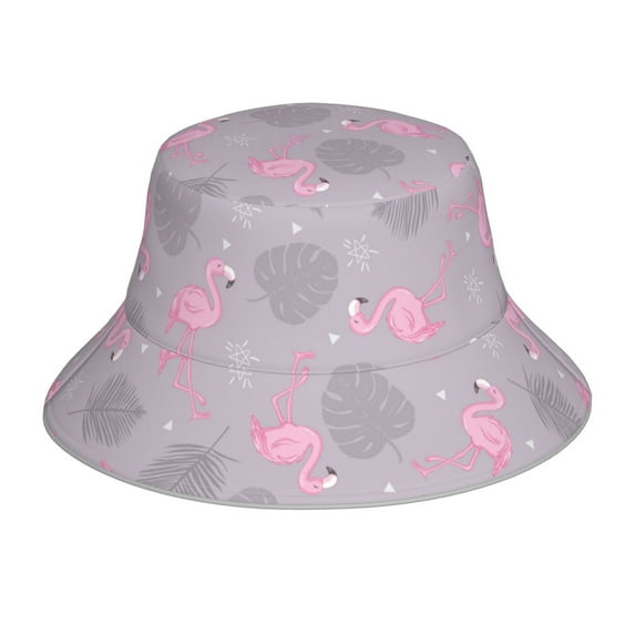 Yiaed Pink Flamingo Print Reflective Stripe Bucket Hat Unisex Funny Outdoor Fisherman Cap Beach Sun Hat