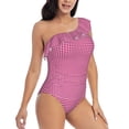 thumbnail image 1 of Yiaed Pink Gingham Print Women One Piece Swimsuits Tummy Control One Shoulder Bathing Suits Pattern Ruffle Swimwear-XX-Large, 1 of 8