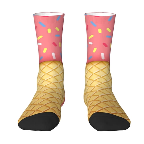 Yiaed Pink Ice Cream Print Great elasticity Crew Socks Sports socks for Men and Women