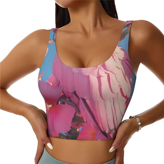 Yiaed Pink Parrot Tropical Blossoms Print Ladies Waistcoat Women Sports Vest Vest Sports Women Sports Top Yoga Vest for Women-X-Large