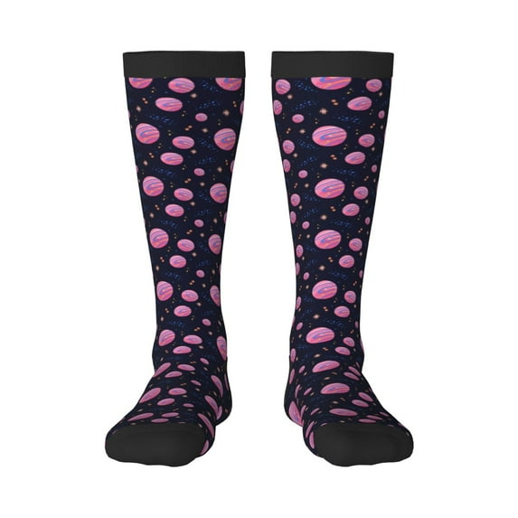 Yiaed Pink Planets And Stars Print Great elasticity Adult Stockings Sports socks for Men and Women