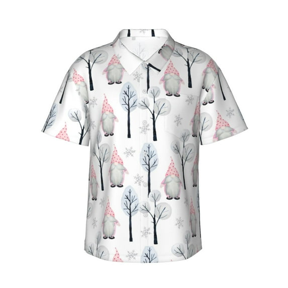 Yiaed Pink oldman Winter Forest Print Hawaiian Shirt for Men Short Sleeve Button Down Shirts Beach Shirts for Men,Small