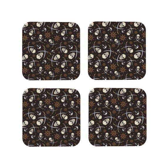 Yiaed Pirate Skulls Print Leather Coasters for Drinks - Cup Coasters Coffee Table Kitchen Table Bar, Home & Office Gifts Handmade Drink Coasters-Square
