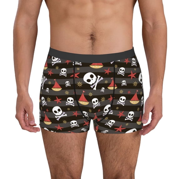 Yiaed Pirate skull Print Men's Soft Cotton Boxer Shorts Breathable Boxers Underwear Moisture-Wicking Underwear Stretch Boxer Briefs for Man-XX-Large