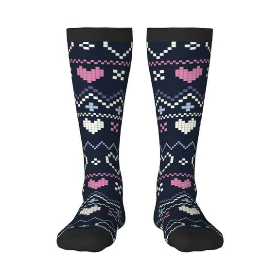 Yiaed Pixel Heart Winter Print Great elasticity Adult Stockings Sports socks for Men and Women