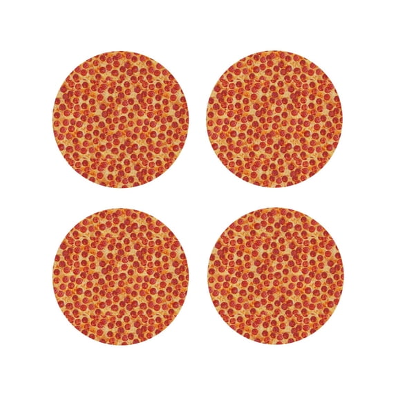 Yiaed Pizza Print Leather Coasters for Drinks - Cup Coasters Coffee Table Kitchen Table Bar, Home & Office Gifts Handmade Drink Coasters-Round Shape