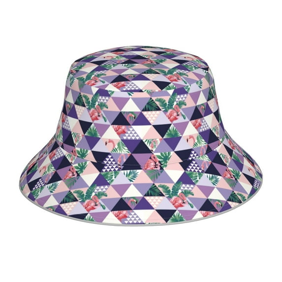 Yiaed Plaid Flamingo Print Reflective Stripe Bucket Hat Unisex Funny Outdoor Fisherman Cap Beach Sun Hat