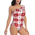 thumbnail image 1 of Yiaed Plaid Heart Print Women One Piece Swimsuits Tummy Control One Shoulder Bathing Suits Pattern Ruffle Swimwear-X-Large, 1 of 8