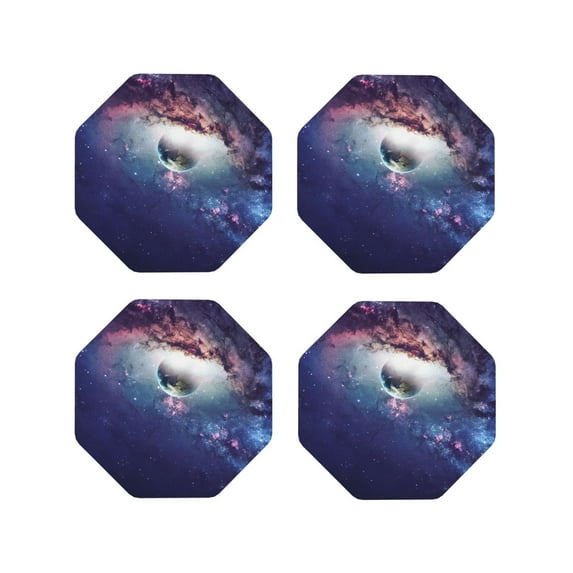 Yiaed Planets Stars And Galaxies Print Leather Coasters for Drinks - Cup Coasters Coffee Table Kitchen Table Bar, Home & Office Gifts Handmade Drink Coasters-Octagon