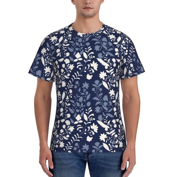 Yiaed Plant Print Mens Short Sleeve Tight Fit T-Shirt, Crewneck Casual Tee-Small