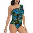 thumbnail image 1 of Yiaed Play Game Print Women One Piece Swimsuits Tummy Control One Shoulder Bathing Suits Pattern Ruffle Swimwear-Large, 1 of 8