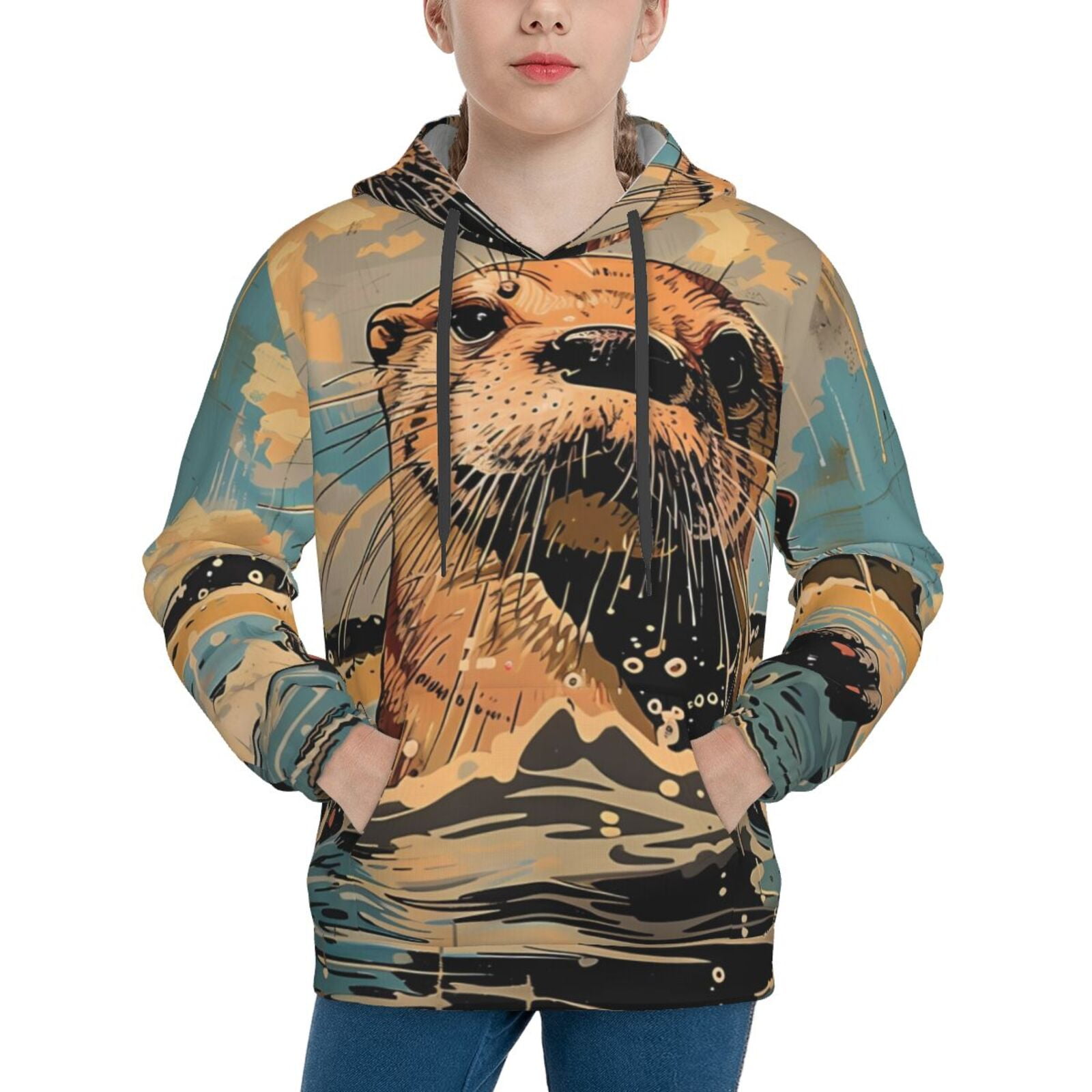 Yiaed Playful Otter Tropical Beach Print Boys Girls Hoodies Novelty